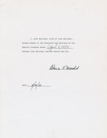 Lot #9103 Juan Marichal 1974 Boston Red Sox Signed Player Contract - Image 4