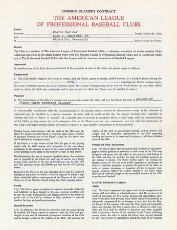 Lot #9096 Luis Aparicio 1972 Boston Red Sox Signed Player Contract - Image 2