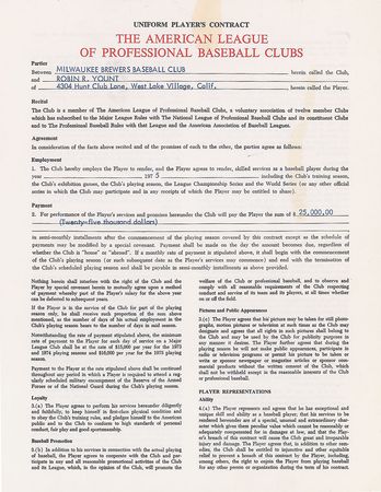 Lot #9108 Robin Yount 1975 Milwaukee Brewers Signed Player Contract - Image 2