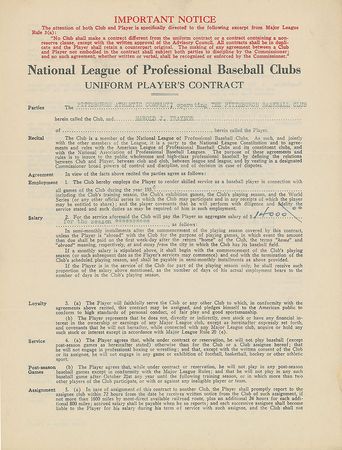 Lot #9019 Pie Traynor 1934 Pittsburgh Pirates Signed Player Contract - Image 2