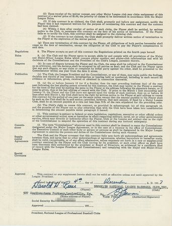 Lot #9069 Pee Wee Reese 1958 Brooklyn/Los Angeles Dodgers Signed Player Contract (Last Contract) - Image 1