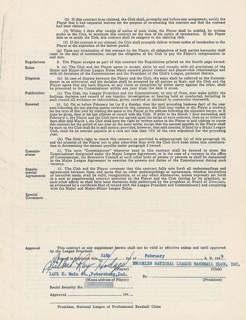 Lot #9048 Gil Hodges 1949 Brooklyn Dodgers Signed Player Contract - Image 1