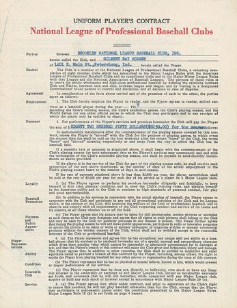 Lot #9048 Gil Hodges 1949 Brooklyn Dodgers Signed Player Contract - Image 2