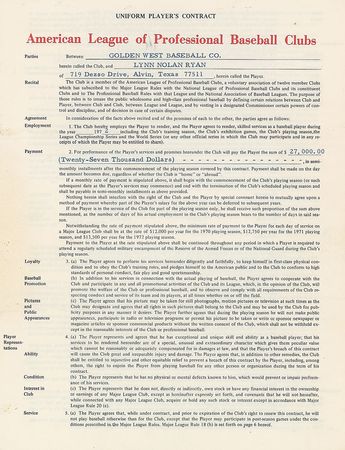 Lot #9097 Nolan Ryan 1972 California Angels Signed Player Contract - Image 2