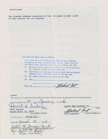 Lot #9118 Don Sutton 1986 California Angels Signed Player Contract - Image 1