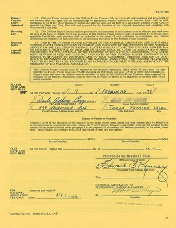 Lot #9110 Wade Boggs 1978 Winston-Salem Red Sox Minor League Signed Player Contract (Earliest Known) - Image 1