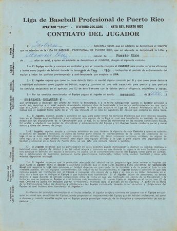 Lot #9111 Tony Perez 1979 Puerto Rico Winter League Signed Player Contract - Image 3