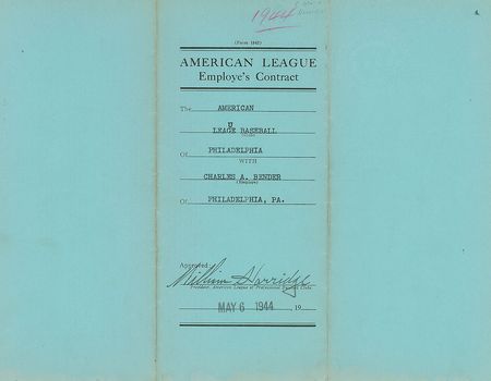 Lot #9035 Chief Bender 1944 Philadelphia Athletics Signed Scout's Contract - Image 3