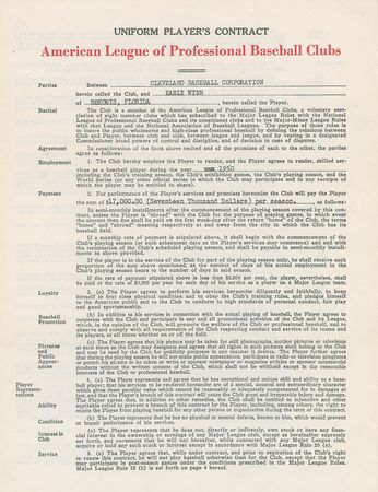 Lot #9053 Early Wynn 1950 Cleveland Indians Signed Player Contract - Image 2
