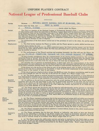 Lot #9065 Hank Aaron 1957 Milwaukee Braves Signed Player Contract (NL MVP Season) - Image 2