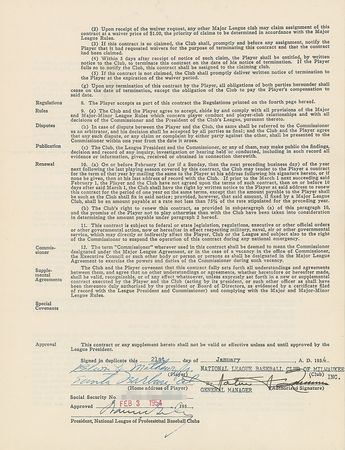 Lot #9060 Eddie Mathews 1954 Milwaukee Braves Signed Player Cotnract - Image 1