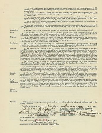 Lot #9061 Warren Spahn 1954 Milwaukee Braves Signed Player Contract - Image 1