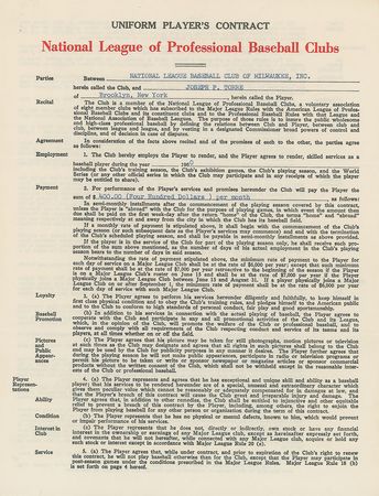 Lot #9072 Joe Torre 1960 Milwaukee Braves Signed Player Contract (Rookie Contract) - Image 2