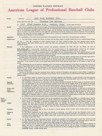 Lot #9113 Thurman Munson 1969 New York Yankees Signed Player Contract (Rookie Season) - Image 2