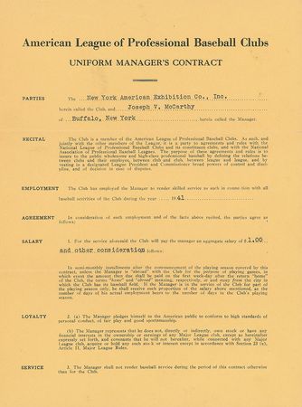 Lot #9034 Joe McCarthy 1941 New York Yankees Signed Manager's Contract - Image 2