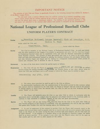 Lot #9007 Wilbert Hod Ford 1925-26 Brooklyn Robins Signed Player Contract with Wilbert Robinson - Image 2