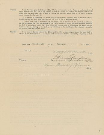Lot #9004 Pie Traynor 1922 Pittsburgh Pirates Signed Player Contract with Barney Dreyfuss - Traynor's First Full Season! - Image 1