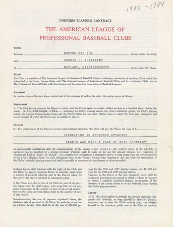 Lot #9112 Dennis Eckersley 1980-84 Boston Red Sox Signed Player Contract - Image 2