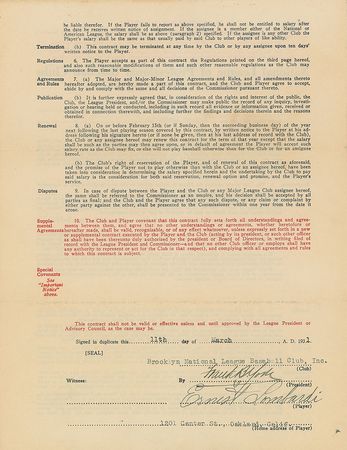 Lot #9015 Ernie Lombardi 1931 Brooklyn Robins Signed Player Contract (Rookie Season) - Image 1