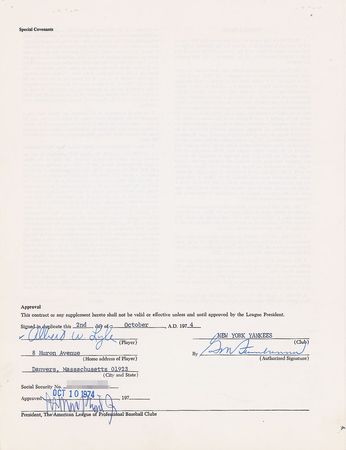 Lot #9104 Sparky Lyle 1975 New York Yankees Signed Player Contract - Image 1