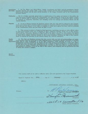 Lot #9041 Heinie Manush 1947 Pittsburgh Pirates Signed Scout's Contract - Image 1