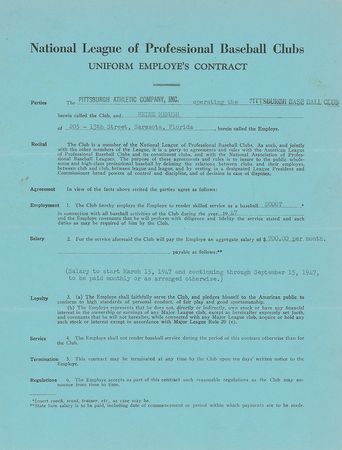 Lot #9041 Heinie Manush 1947 Pittsburgh Pirates Signed Scout's Contract - Image 2
