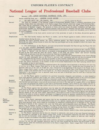 Lot #9082 Ken Boyer 1965 St. Louis Cardinals Signed Player Contract - Image 2