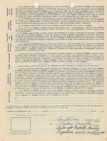 Lot #9067 Orlando Cepeda 1956 Puerto Rico Winter League Signed Player Contract - Image 1