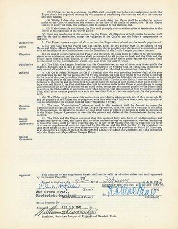 Lot #9040 Charlie Keller 1947 New York Yankees Signed Player Contract - Image 1