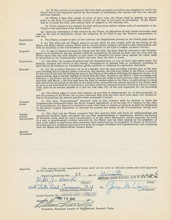 Lot #9042 Vic Raschi 1947 New York Yankees Signed Player Contract - Image 1