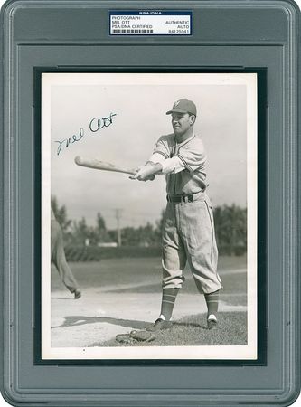 Lot #8399 Mel Ott 1942 Signed Photograph - PSA/DNA - Image 1