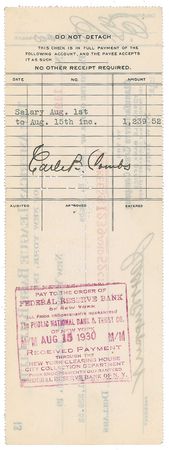 Lot #8306 Earle Combs 1930 Signed Payroll Check - Image 2