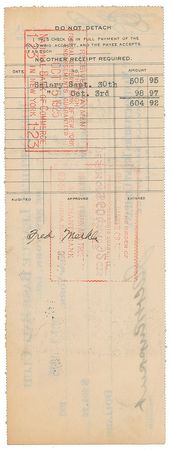 Lot #8316 Fred Merkle 1925 Signed Payroll Check - Image 2