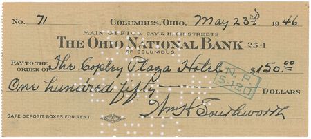Lot #8327 Billy Southworth 1946 Twice-Signed Bank Check - Image 1