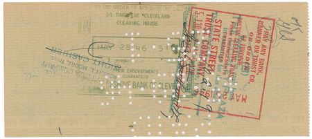 Lot #8327 Billy Southworth 1946 Twice-Signed Bank Check - Image 2
