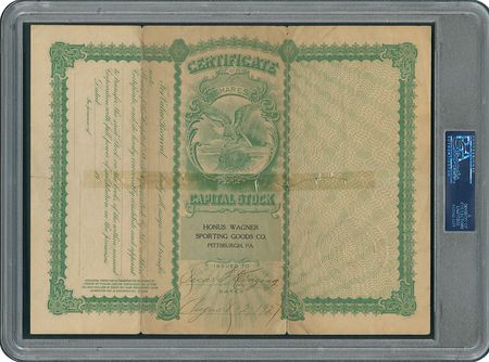 Lot #8411 Honus Wagner 1927 Honus Wagner Sporting Goods Co. Signed Stock Certificate - PSA/DNA - Image 2