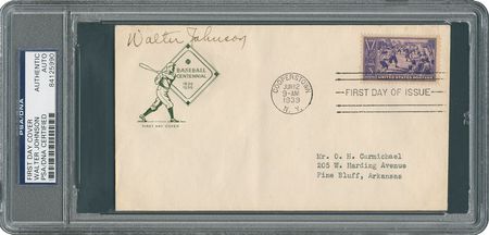 Lot #8342 Walter Johnson Signed Baseball Centennial First Day Cover - PSA/DNA - Image 1