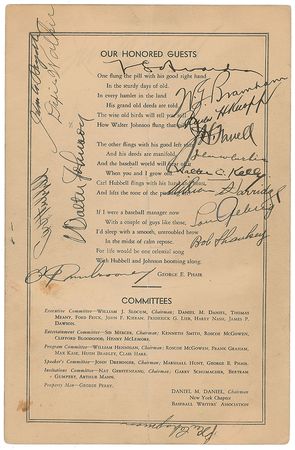 Lot #8331  Baseball Signed Dinner Menus (x8) with Gehrig, Johnson, Cobb, and Clemente - Image 1