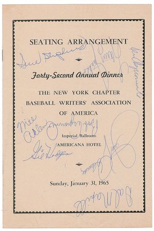 Lot #8331  Baseball Signed Dinner Menus (x8) with Gehrig, Johnson, Cobb, and Clemente - Image 6