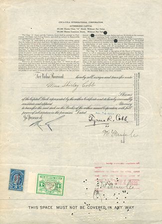 Lot #8413 Very Desirable Ty Cobb 1930 Coca-Cola Signed Stock Certificate - PSA/DNA MINT 9 - Image 2