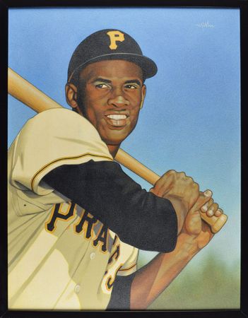 Lot #8425 Roberto Clemente Original Painting by Arthur K. Miller - Image 1
