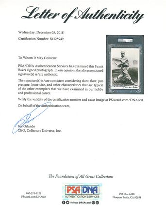 Lot #8378 Frank 'Home Run' Baker Signed Photograph - PSA/DNA - Image 3