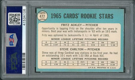 Lot #8191  1965 Topps Autographed #477 Steve Carlton RC - PSA/DNA GEM MINT 10 - Image 2