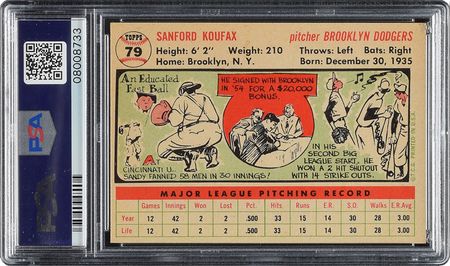 Lot #8065  1956 Topps #79 Sandy Koufax - PSA MINT 9 - Image 3
