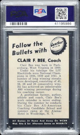 Lot #8159  1954-55 Scarce Gunther Beer Bullets Clair F. Bee - PSA VG-EX+ 4.5 - Image 2