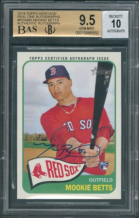 Lot #8156  2014 Mookie Betts #ROAMB Rookie Card BAS GEM MINT 9.5 - Image 1