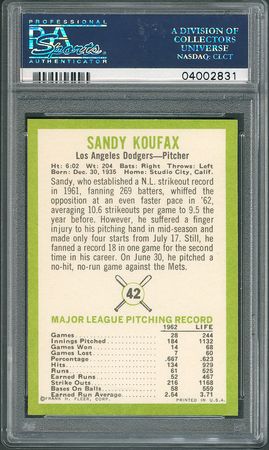 Lot #8089  1963 Fleer #42 Sandy Koufax PSA GEM MT 10 - Image 3