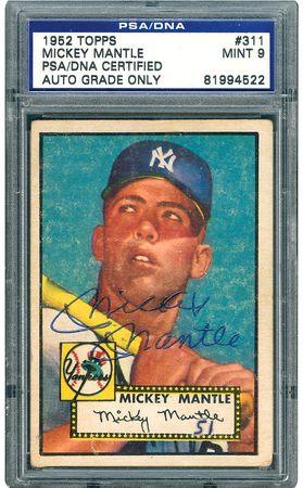 Lot #8181  1952 Topps #311 Mickey Mantle Autographed Rookie Card - PSA/DNA MINT 9 - Image 2