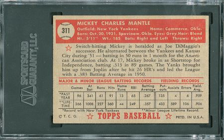 Lot #8050  1952 Topps #311 Mickey Mantle - SGC EX 5 - Image 3
