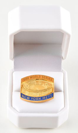 Lot #8452 Ralph Kiner's Own 1969 New York Mets World Series Press Pin - Image 1
